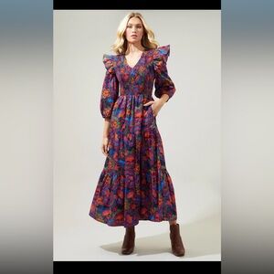 Raveena Midnight Brighton Smocked Maxi Dress size Medium - Thanksgiving Fall